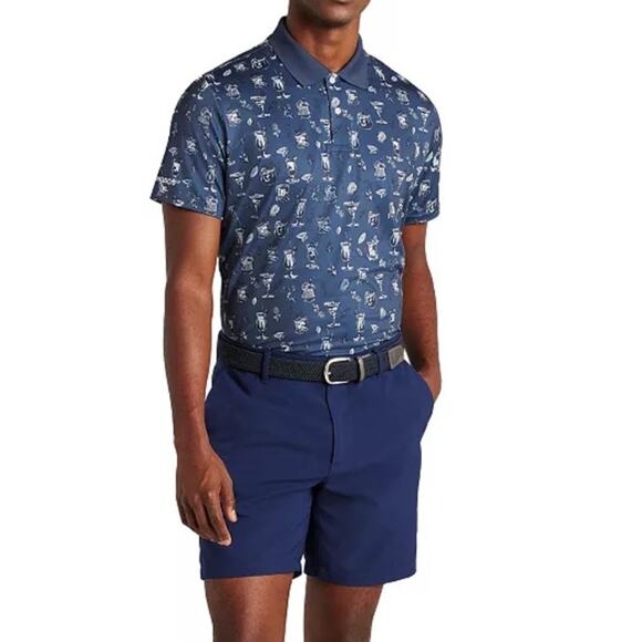 NWT Bonobos Golf Shirt Polo Cocktail Print XL BLUE Polyester MSRP $89 2 Button - Picture 2 of 8